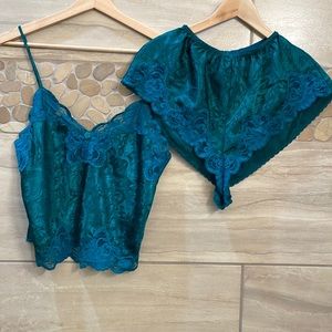 Solid Teal Lace 2pc Cami Pajama Set | Very Comfy | Pre-Owned